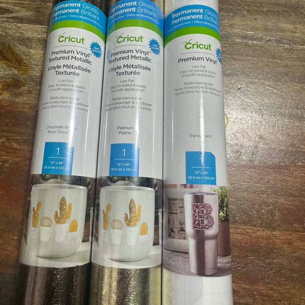 Cricut Premium Vinyl Permanent Glossy 12x48 Textured Metallic Platinum Brown 3pk